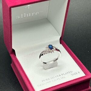 Gorgeous! Silver Plated Blue Crystal Ring Size 8. Sparkle Allure  New in Box!!